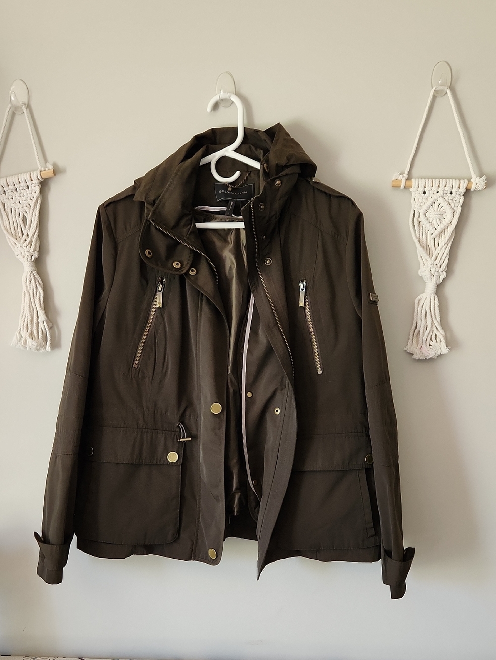 BCBGMaxAzria Olive Green Hooded Utility Jacket